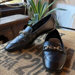 Geox Women's Black Loafers with Gold Accent